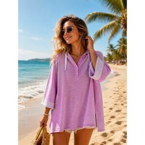 Soft Surroundings Just Beachy  XL Lilac Hoodie Pullover Casual Beach Cozy Women